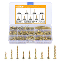 410 Pcs Screws for Wood Screws Assortment Kit, M3 M3.5 M4 Self Tapping Screws, Countersunk Head Concrete Screws, Cross Flat Head Assorted Screws Color Zinc for Drywall Furniture Repairs