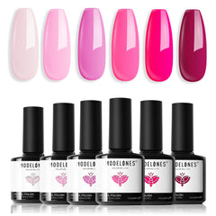 Modelones Pink Gel Nail Polish Set 6 Colors, Hot Pink Tones Summer Neon Barbie Pink Shades Magenta Sakura Light Soft to Dark Nail Art Design for Women Girls Salon Home Manicure Kit Valentines Gifts