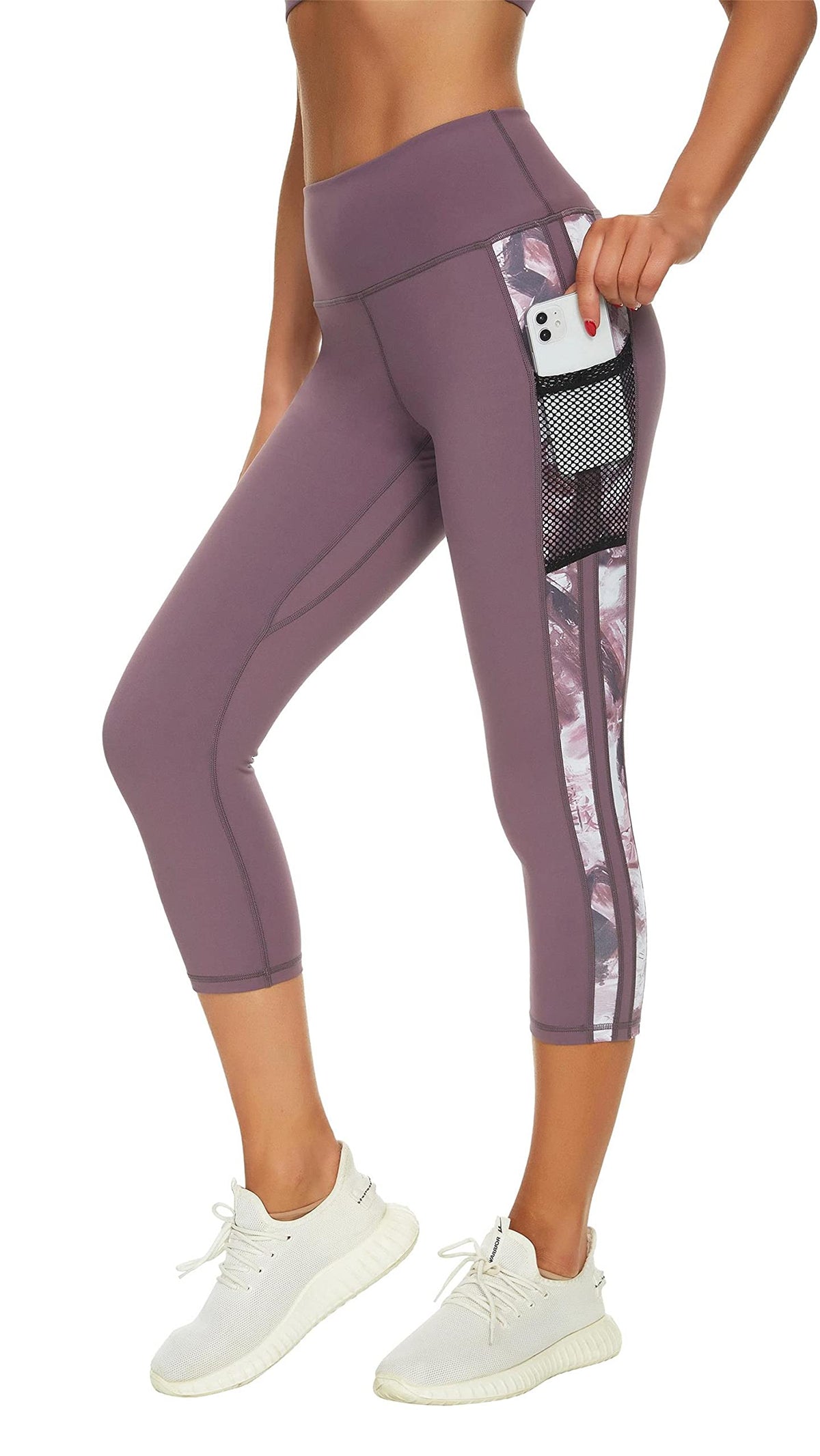 Sugar Pocket Womens Yoga Capris Running Pants Workout Legging Tummy Control with Side Pocket S