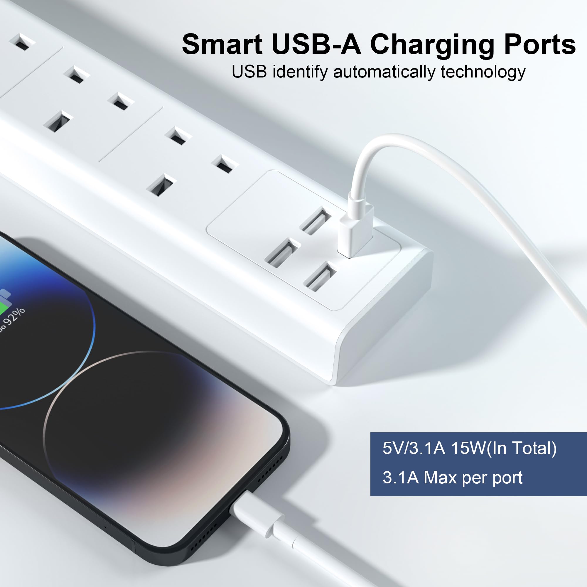 Extension Lead with USB Slots, 4 Way Sockets Outlets 4 USB Ports, 13A/3250W 1.8M Extention Cable with Switch Surge Protected Power Strips, UK Multi Plug Adapter Electrical Cords