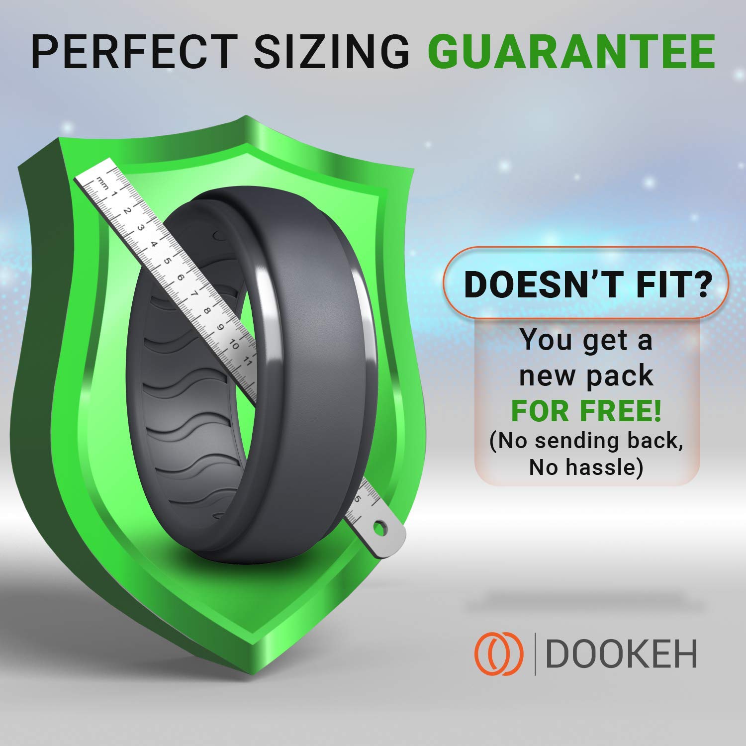 Dookeh Silicone Wedding Ring for Men - Mens Silicone Wedding Band - Breathable Skin Safe Improved Design for Crossfit Workout Swimming Firefighters Military (8-Black, LGray, Gray, DGray, Blue, 11)