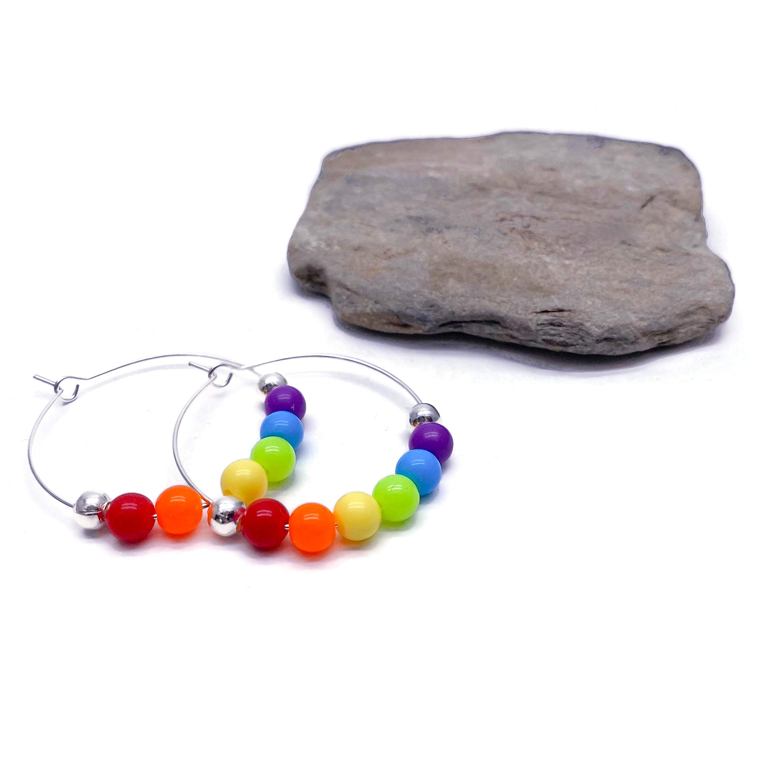 Rainbow Hoop Earrings - LGBT Pride - 6mm Acrylic Beads on Nickel Free Hoops