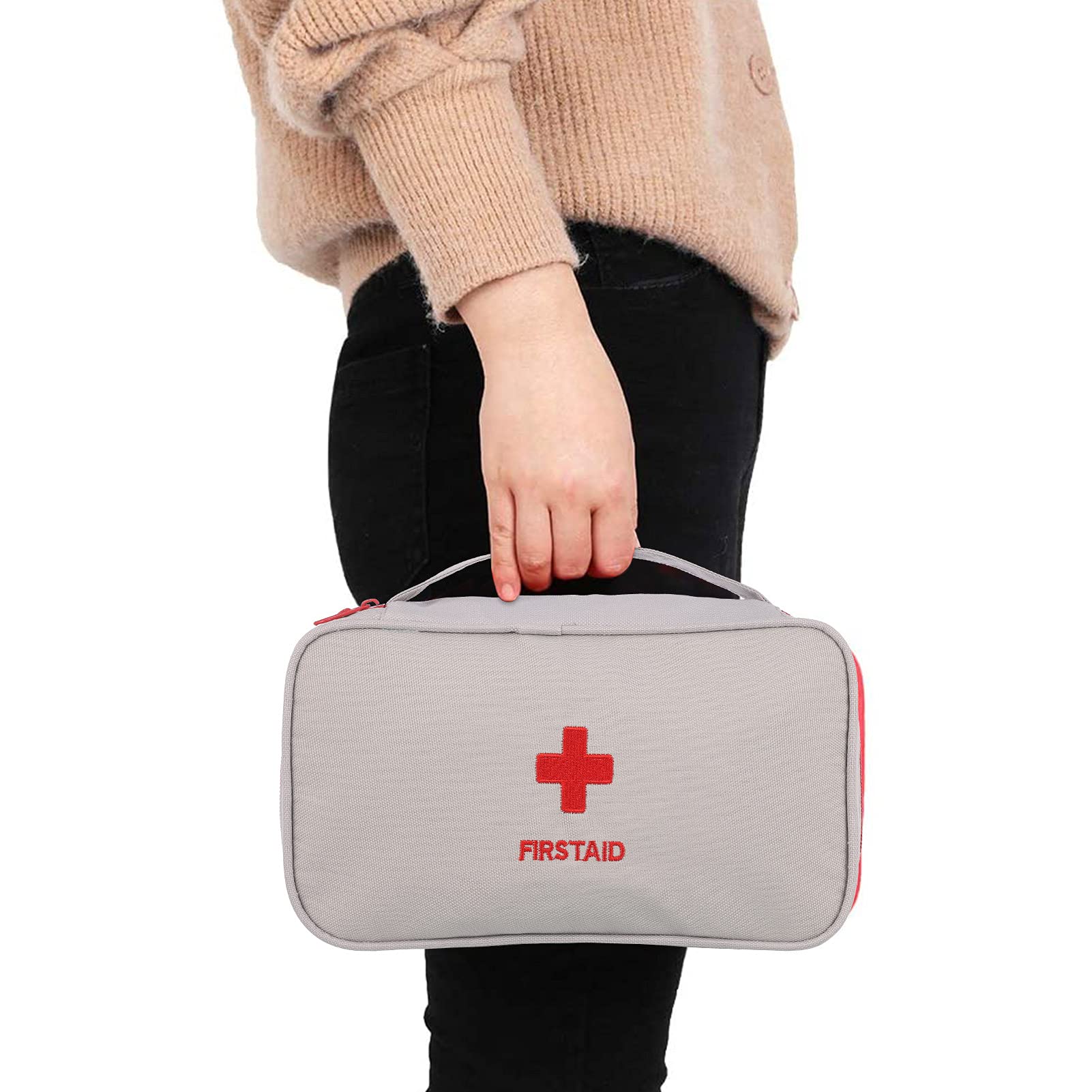 upain Empty First Aid Bag Medical Kit Pouch Travel Emergency Pouch Lightweight Medicine Storage Bag Multifunctional Layered for Emergency Home Office Car Outdoors Boat Camping Hiking Grey