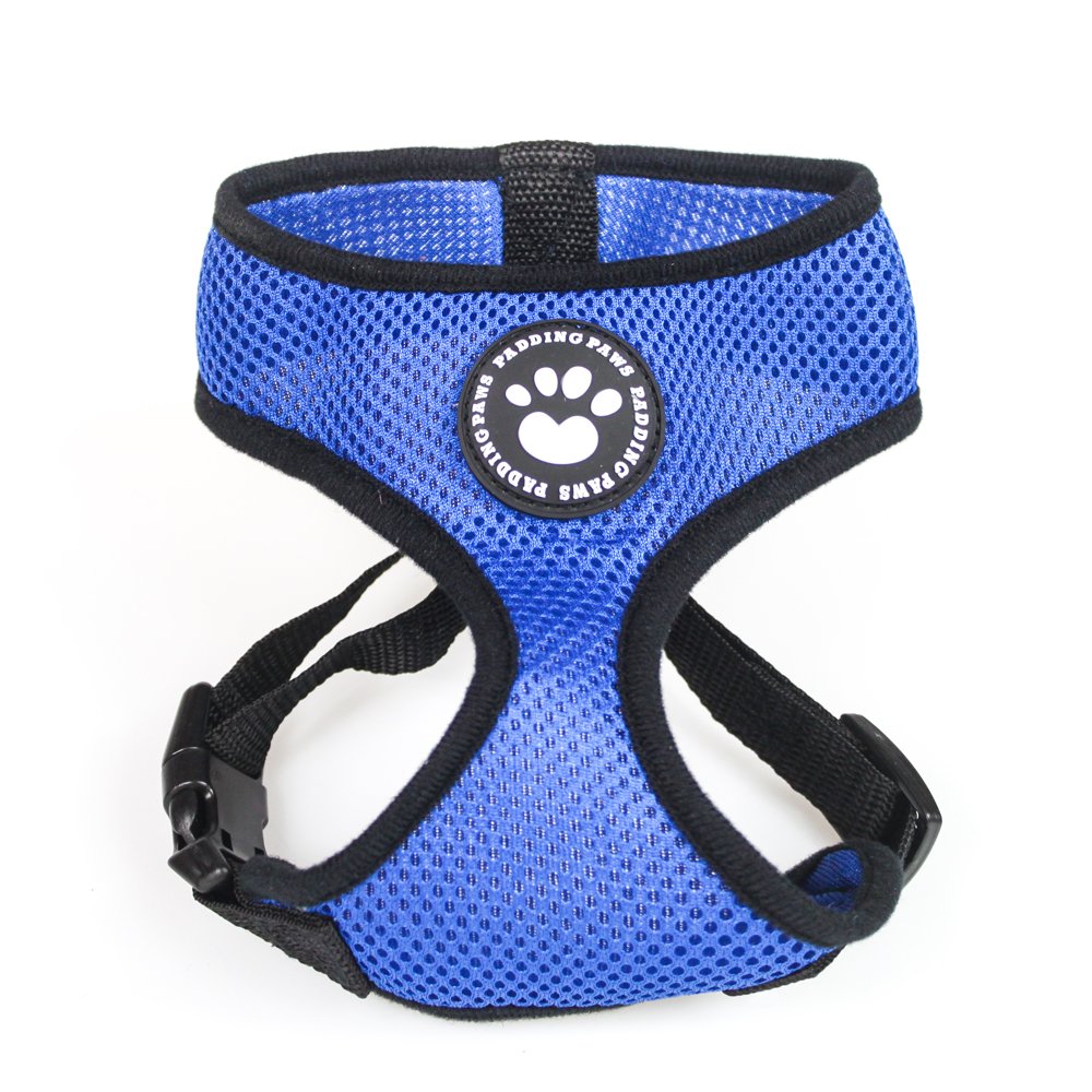 PaddingPaws Waterproof Soft Mesh Fabric Dog Puppy Pet Adjustable Harness Lead Leash Clip (XS, Blue)