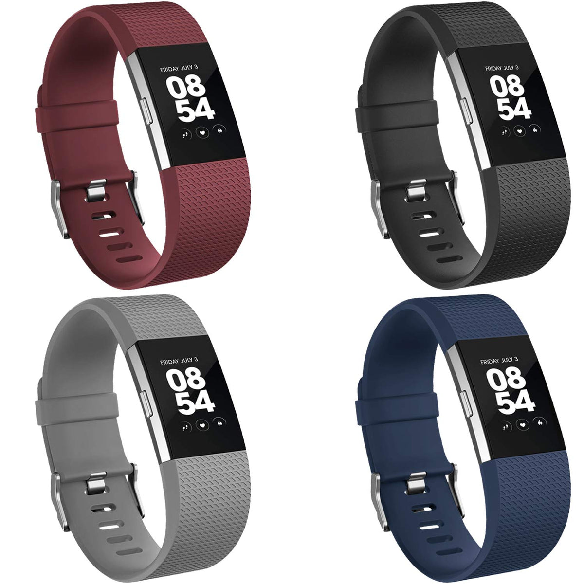 Vancle Pack 4 Replacement for Charge 2 Strap, Watchbands Soft Comfortable Accessory Straps for Fitbit Charge 2 (01 Wine red,Black,Navy blue,Grey, S)