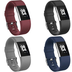 Vancle Pack 4 Replacement for Charge 2 Strap, Watchbands Soft Comfortable Accessory Straps for Fitbit Charge 2 (01 Wine red,Black,Navy blue,Grey, L)