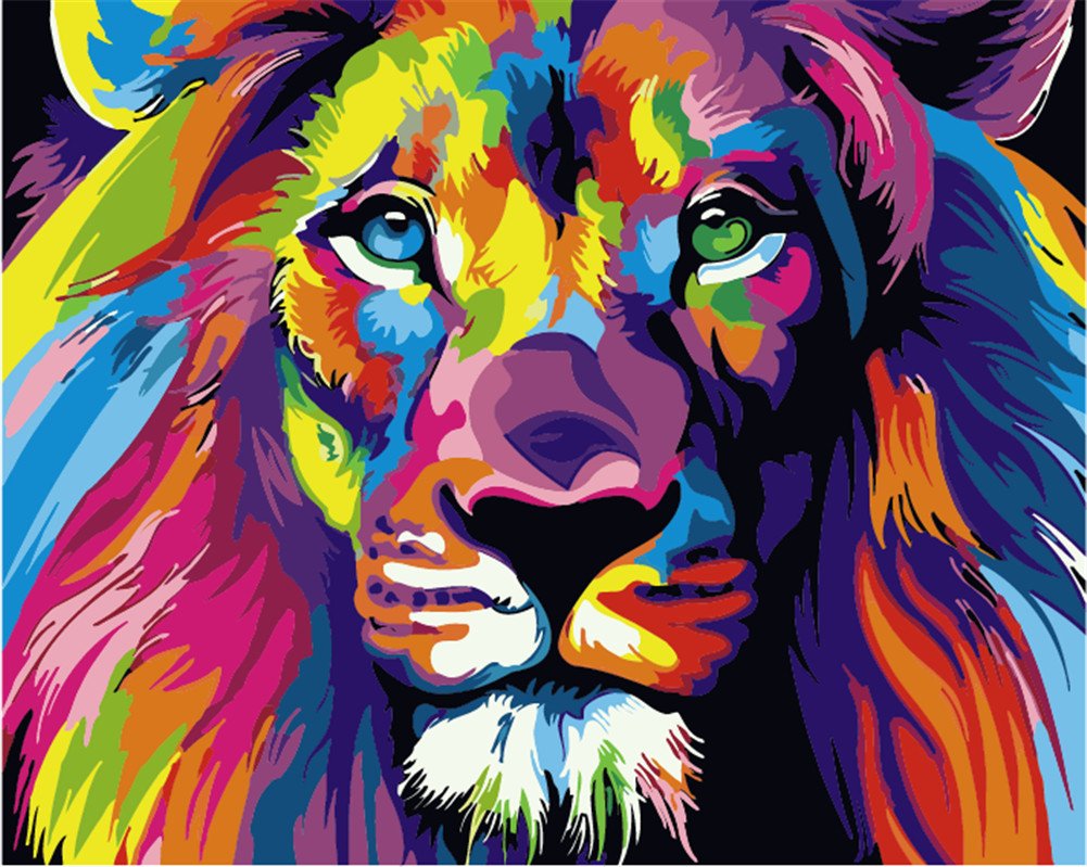 Komking Paint by Numbers for Adults Kids, Paint by Numbers Animals Painting Kit for Art Crafts Kits Gift, Colorful Lion 16x20inch Without Frame