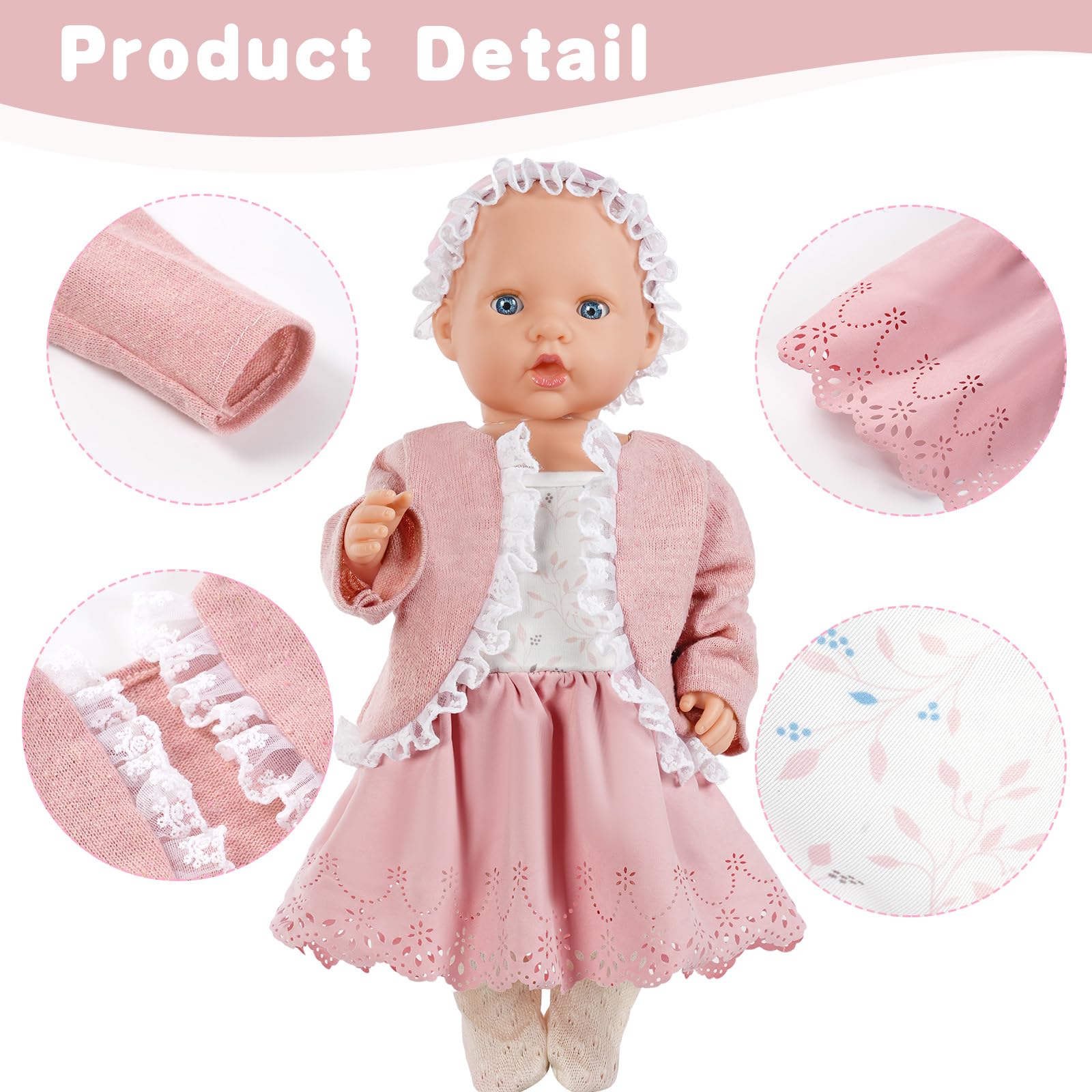 Aolso Baby Doll Clothes for 14-18 Inch Inch Doll 35-45 cm Baby Doll, New Doll Clothes Outfits, Pink Dress with 1 Coat hanger, New Born Baby Dolls Girls Birthday