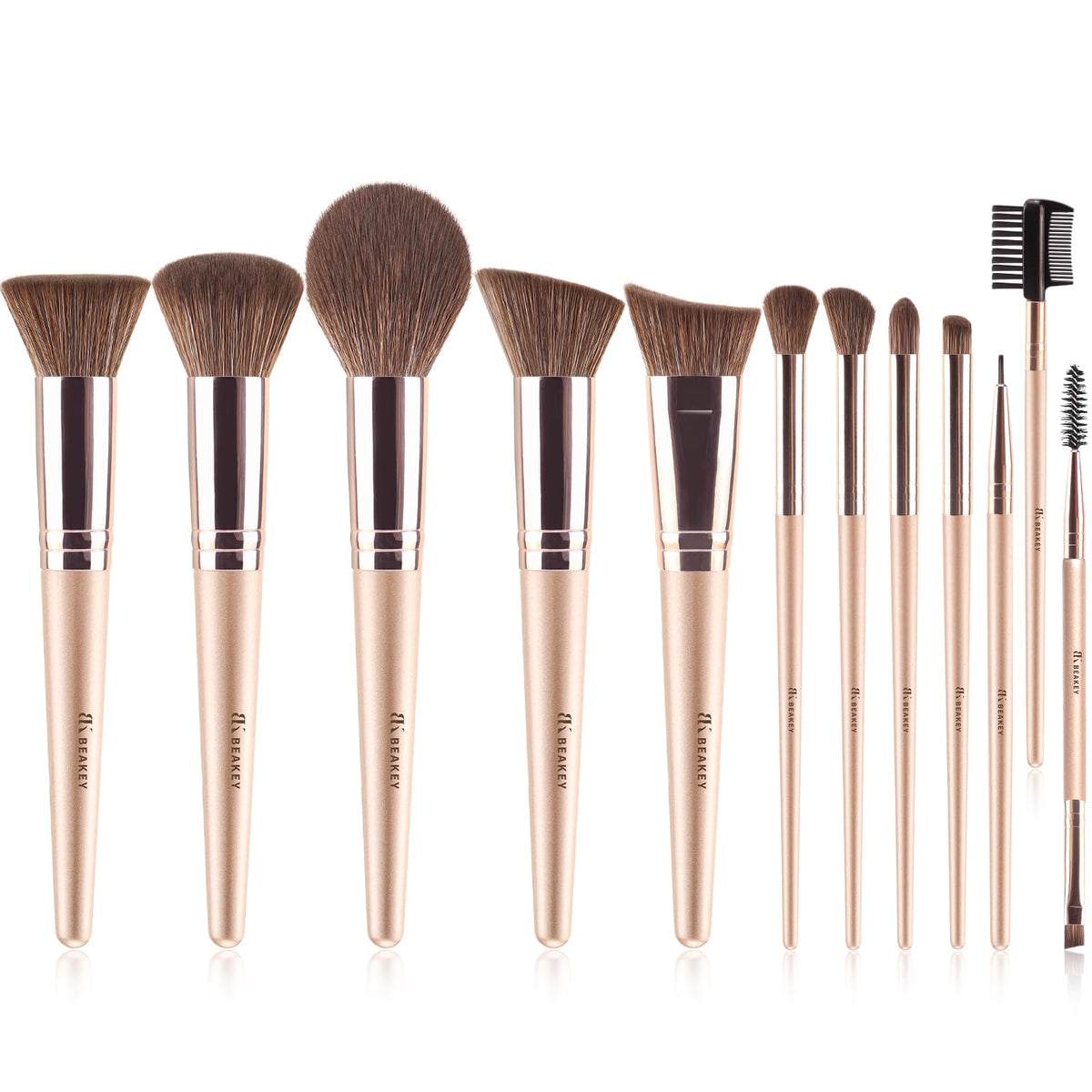 BEAKEY 12 Pcs Professional Makeup Brushes Set -Foundation, Blush, Powder, Concealers, EyeShadows Brush for Expert Application, Rose Gold Premium Synthetic Make up Brushes