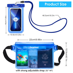 ivoler Waterproof Pouch Bag and Phone Case, Waterproof Case Dry Bag for Beach,Swim,Boating,Kayaking,Hiking,Protects Iphone Phone, Camera, Cash,Passport, Document from Water, Sand, Snow, Dust- Blue