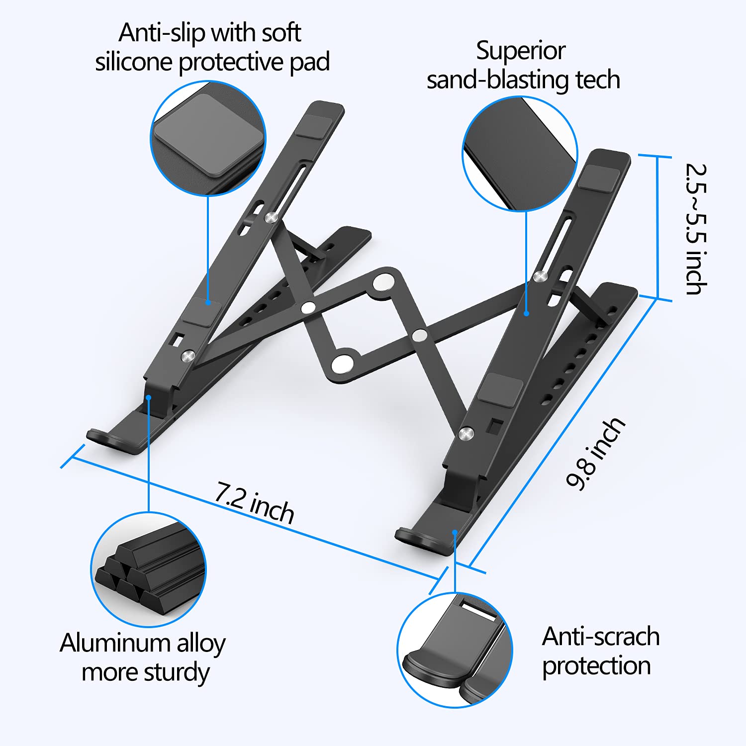 Nayka Laptop Stand Foldable, Laptop Holder Ventilated Desktop Cooling Stand 7 Levels Adjustable Aluminum Notebook Riser for MacBook Pro/Air, HP, Lenovo, Sony, Dell, More 10-15.6” Laptops