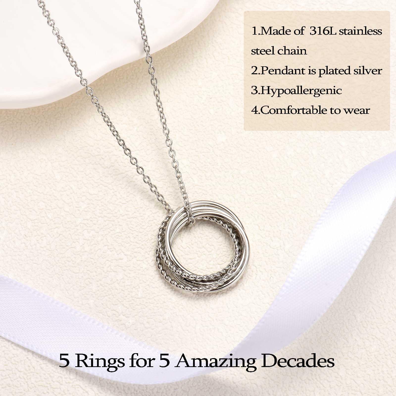 KORAS 30th Birthday Gifts for Women, 30 Birthday Gift Ideas for Daughter Sister Friend, Silver 30th Necklace Jewellery with 3 Rings for 30 Year Old Women