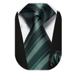 HISDERN Green Ties for Mens Necktie Ties and Hanky Sets Striped Tie