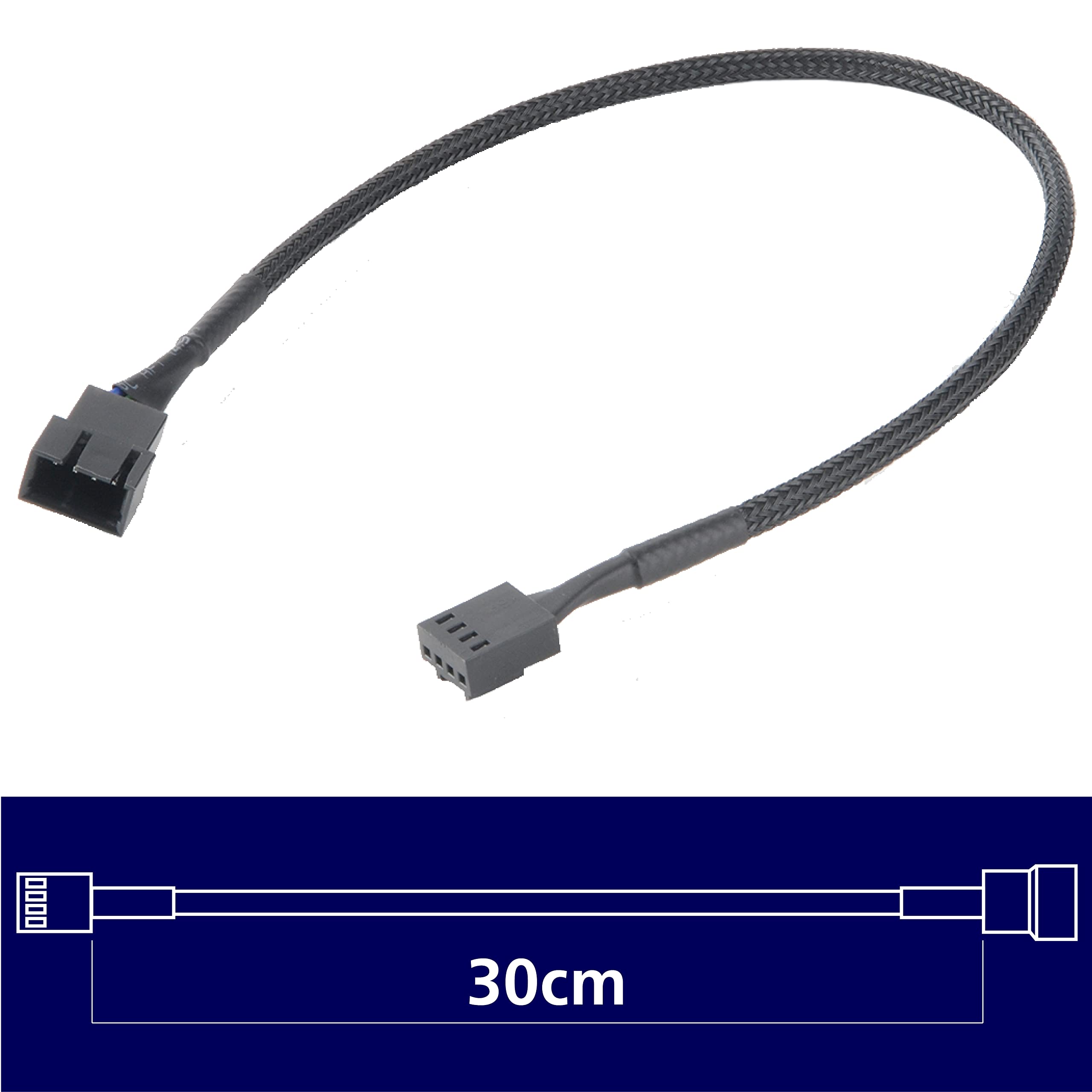 Akasa PWM Fan Extension Cable   4-pin Male to Female Connectors   Compatible with PWM and 3-pin Fan   For Computer Cooling Fans and PC Case Fans   30cm   AK-CBFA01-30