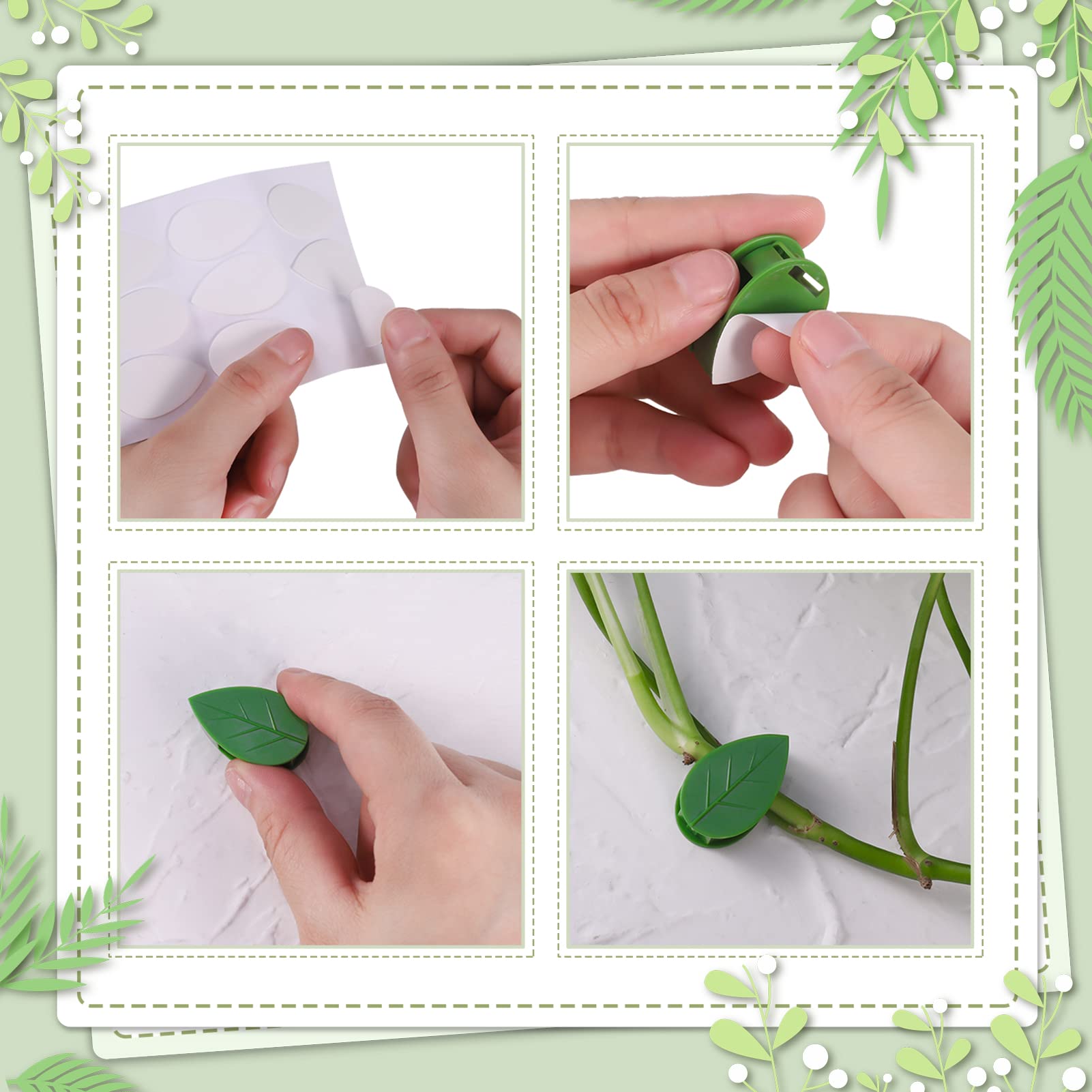 Cerolopy 30 Pcs Plant Climbing Wall Fixture Clips with Adhesive Stickers Leaf Shaped Climbing Plant Clips Plant Wall Clips Indoor Plant Fixture Clips for Climbing Plants