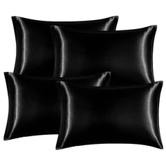 EHEYCIGA Satin Pillow Cases 4 Pack Black, Silky Pillowcases for hair and skin with Envelope Closure, Standard Size, 50x75 cm