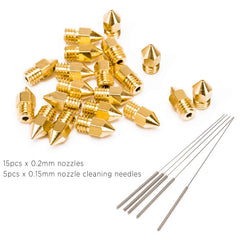 LUTER 15PCS 0.2mm 3D Printer Nozzles Extruder Nozzles for MK8 and 5 PCS 0.15mm Stainless Steel Nozzle Cleaning Needles for Makerbot Creality CR-10