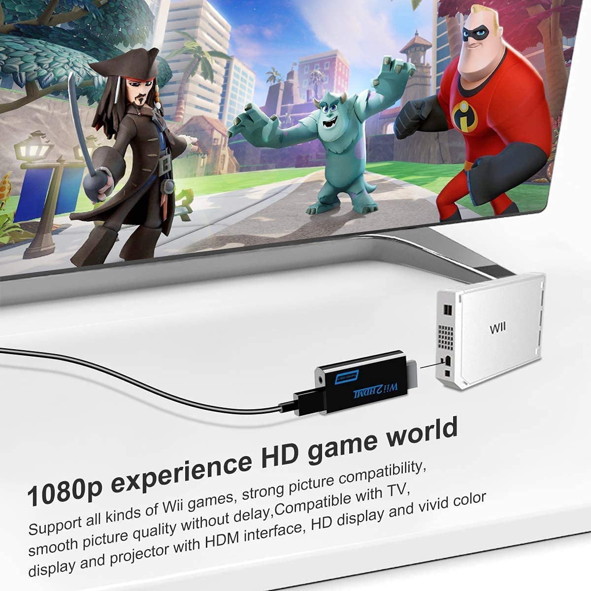 TFUFR Wii to HDMI Converter, Wii to HDMI Adapter, Wii to HDMI 1080P 720P 60hz Connector Output Video & 3.5mm Audio - Support Games TV Projector All Wii Display Modes - Black