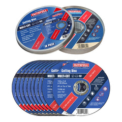 Faithfull FAI11510MUL Extra Thin (1 mm) Fast Cut Cutting Discs 115 mm x 1 mm x 22 mm (4.5 Inch) 10 Pack with Storage Tin