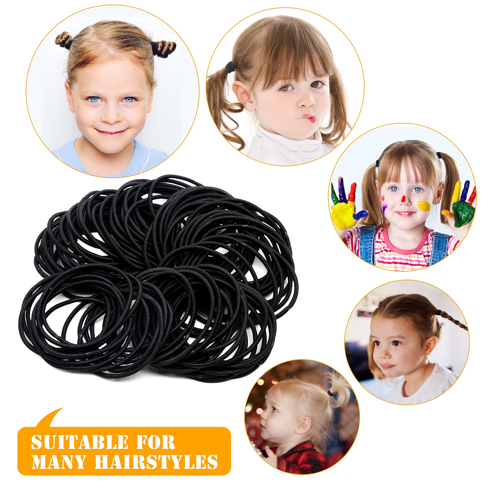 HXC 100pcs Black Elastic Hair Bands, Small Elastic Hair Bobbles For Women, 2mm Thin Hair Tie for Kids, Soft Hair Bands withou Metal, Elastic Ponytail Holder