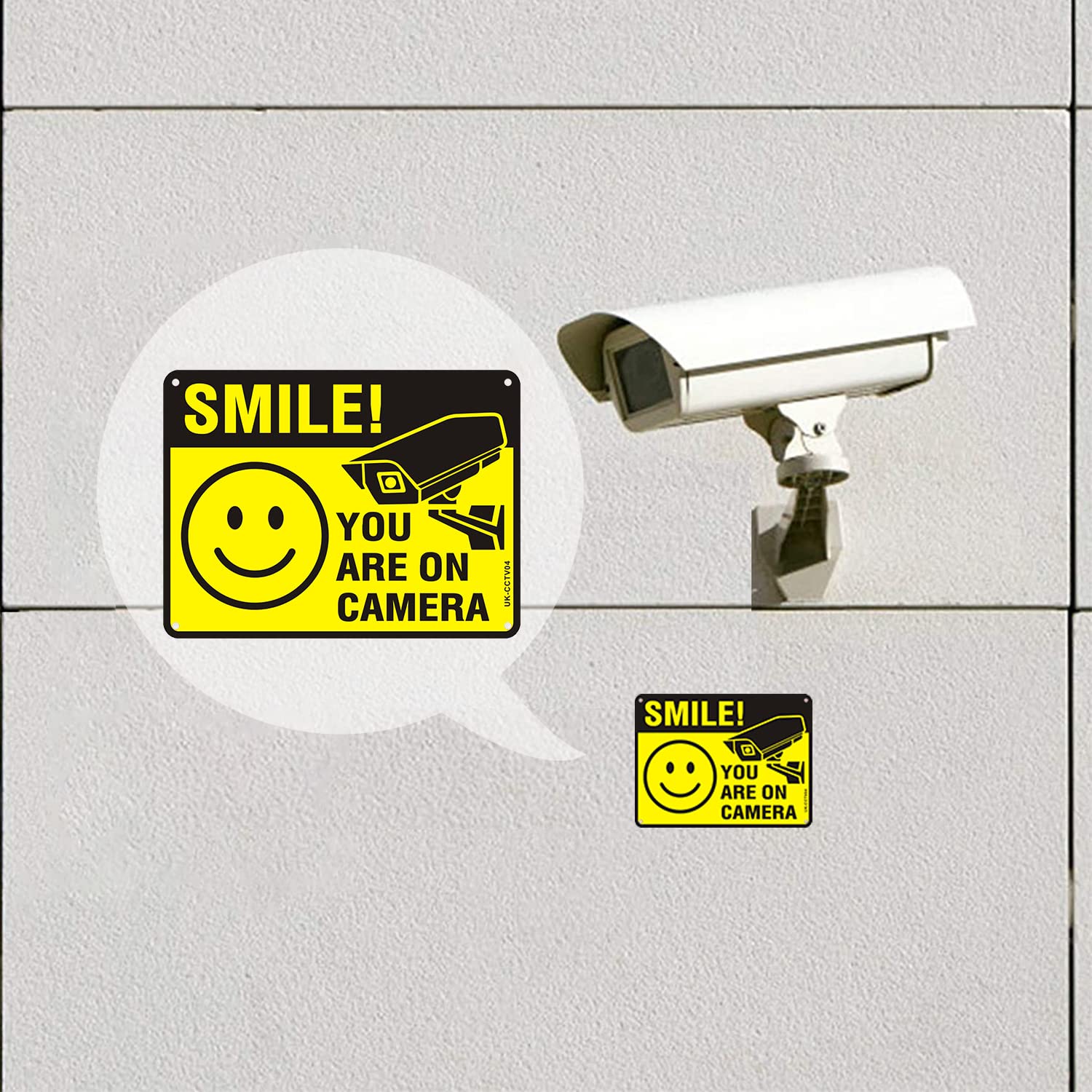 Smile Your on Camera Signs Reflective Aluminum, Pack of 2 Smile You are on Camera Sign Metal 20x30cm (A4) CCTV Sign Smile Funny Camera Signs Waterproof, UV Resistant, Durable