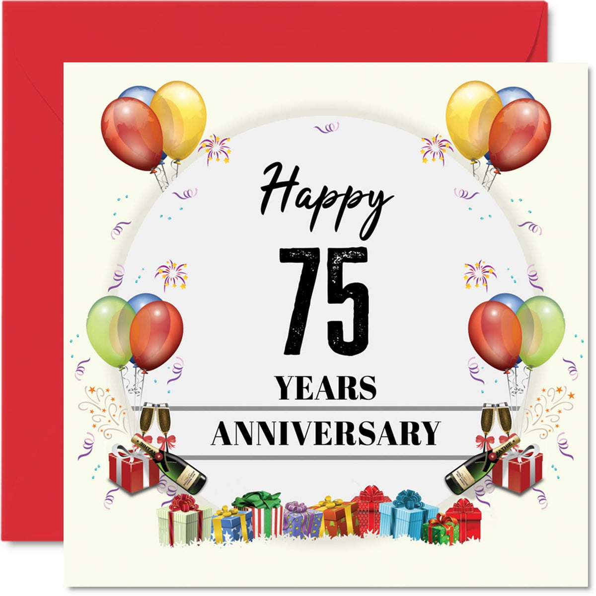75th Anniversary Card for Husband Wife - Anniversary Party - Happy 75th Wedding Anniversary Card for Partner, 145mm x 145mm Greeting Cards for Seventy-Fifth Anniversaries