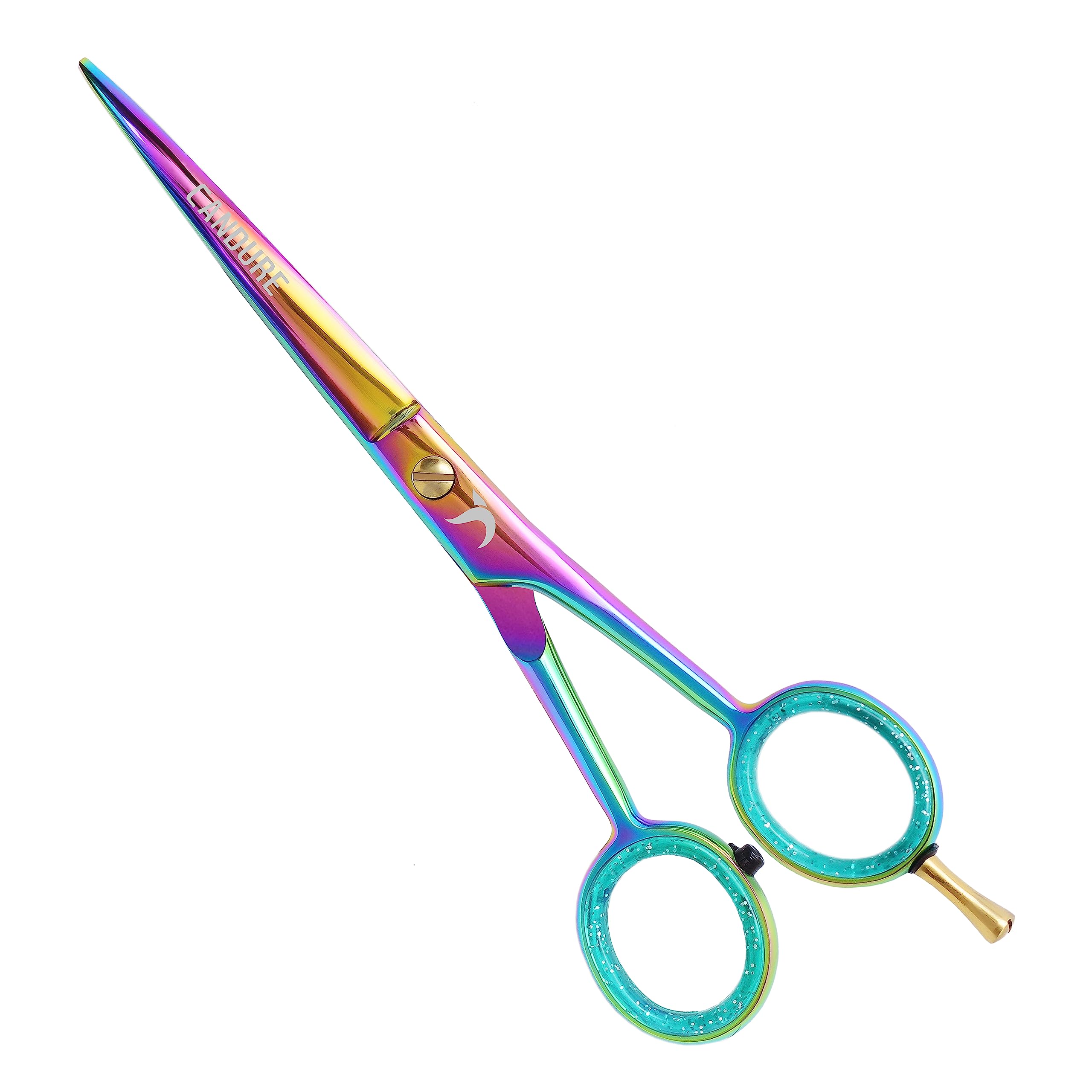 Candure Hairdressing Scissor Hair Scissor for Professional Hairdressers Barbers Stainless Steel Multi Color Hair Cutting Shears for Salon, Men, Women, Children and Adults (Rainbow, 6.5 inches)