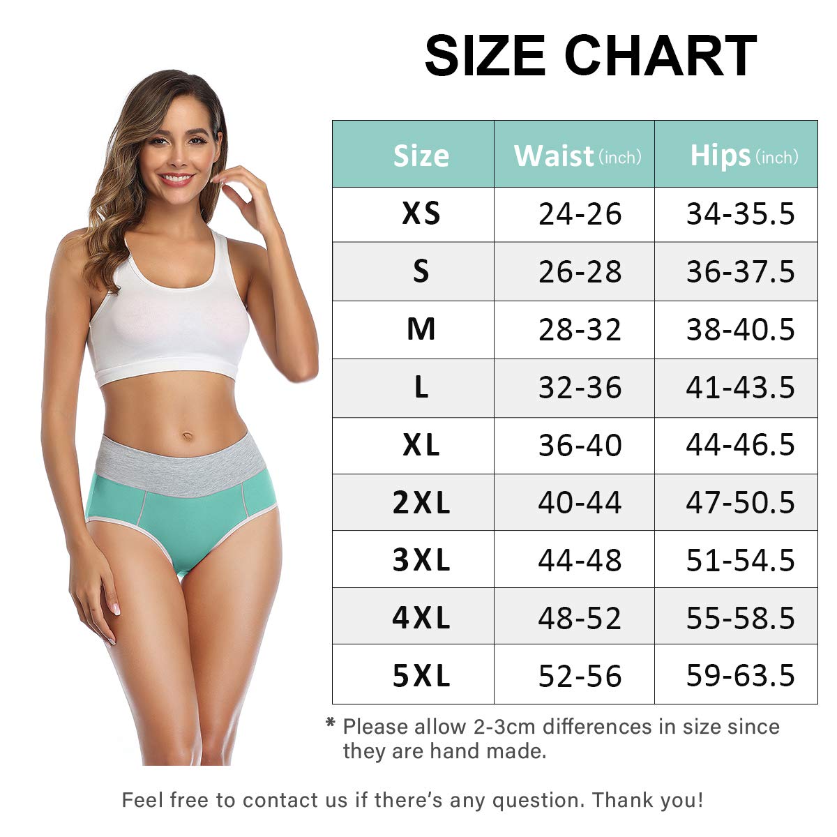 wirarpa Underwear Women High Waist Cotton Knickers Ladies Panties Full Coverage Briefs Underpants Plus Size Multicolour 4 Pack XS