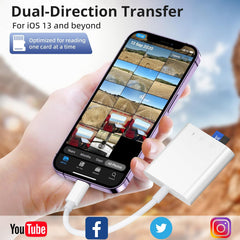 Aplimln SD Card Reader for iPhone iPad, 3 in 1 SD Card Viewer with MicroSD & SD Card Slot for Trail Game Camera, Photography Memory Card Adapter, Simultaneous Charging and Card Reading, Plug and Play