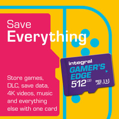 Integral 512GB Gamer's Edge Micro SD Card The Valve Steam Deck And Nintendo Switch, Switch Lite & Switch OLED - Load & Save Games Fast, Store Games, DLC & Save Data, Built To Give You The Edge