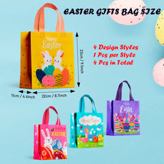 Easter Gift Bags, 4 Pcs Easter Bunny Bags for Kids, Easter Egg Hunt Bags with Handles, Reusable Chocolate Sweets Treat Candy Easter Bunny Ear Party Bags for Party Favors