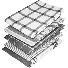 Elfranso Tea Towels – 100% Cotton Kitchen Tea towels- Pack of 5 and Absorbent Tea Towels set, 70 x 50 cm Towels (Grey)