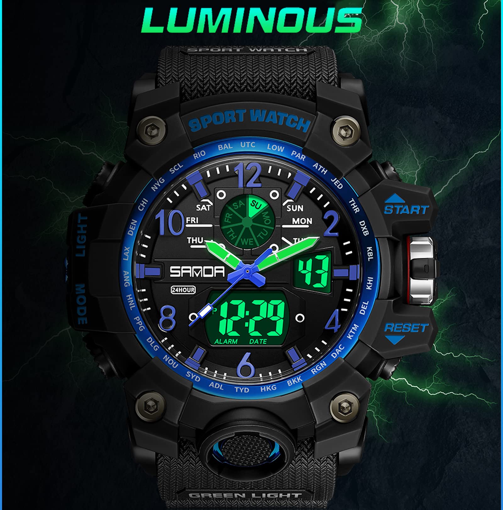 findtime Mens Military Watch Digital Analogue Watches Waterproof Sport Tactical Outdoor Wristwatch Big Face Alarm Stopwatch LED Wrist Watch for Men