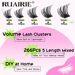 Cluster Lashes Kit Fluffy Individual Eyelash Extension Kit 266pcs Individual Lashes Extension Kit with Lash Bond and Seal CD Curl DIY Eyelash Clusters by Ruairie