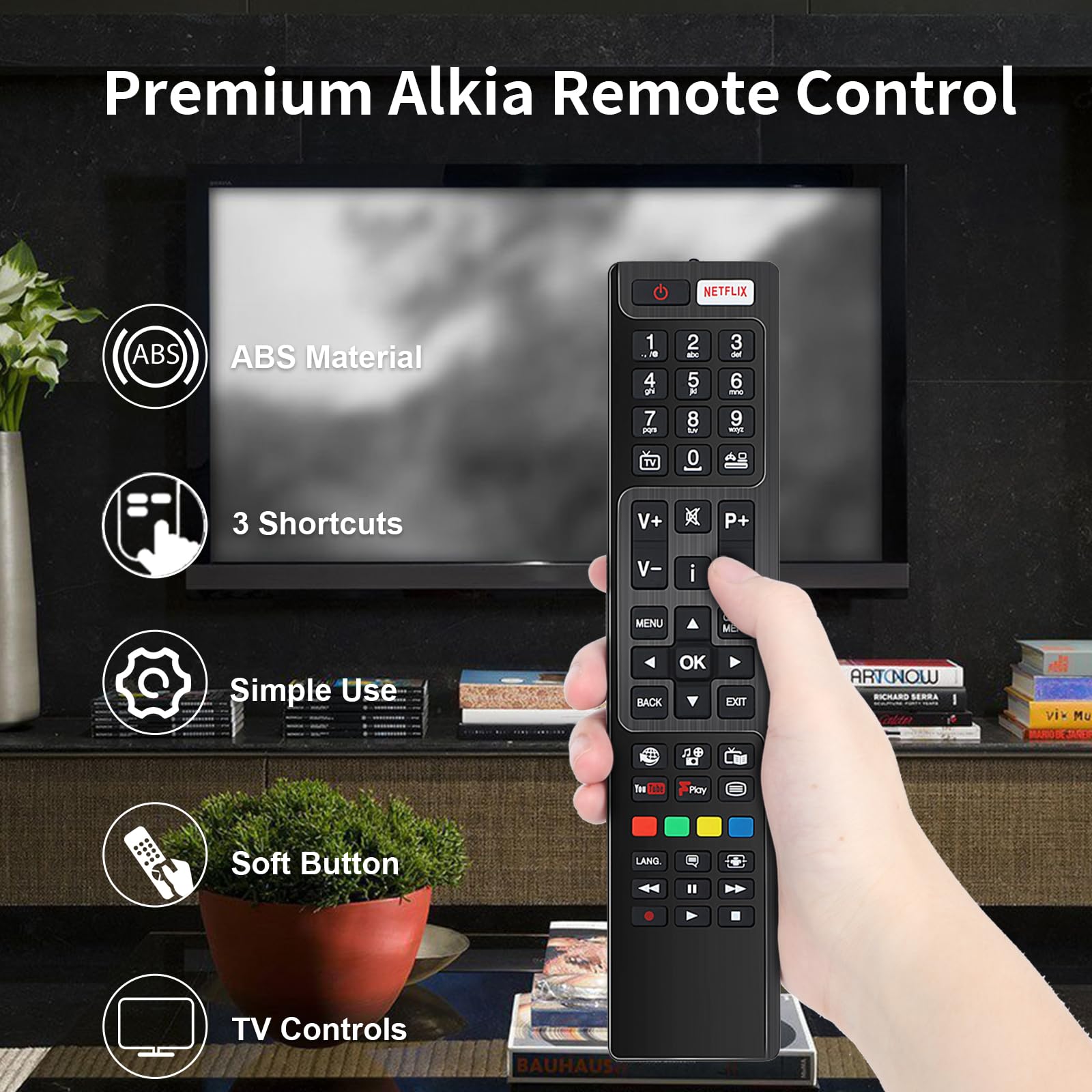 Alkia RC4848F Remote Control for Hitachi TV 49HK6T74U 43HB6T72U 32HB6J61U 48HK6T74U 55HB6T72U 48HD6T74 55HB6T72U Bush P50US2236A P55D300FP P50LED16 P50UP2038A P55FS0756A P50D300FP P24D300FP P32FS1956A