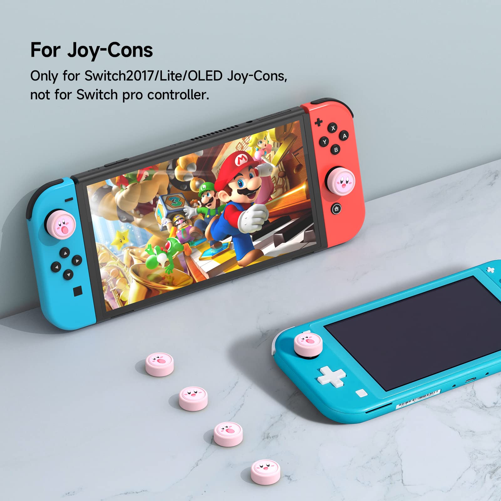 JINGDU Switch Thumb Grip Caps for Nintendo Game Silicone Analog Stick Cover Soft Joystick Grip Caps with 3D Pattern for Nintendo Switch Lite/OLED 4Pcs - Kirby