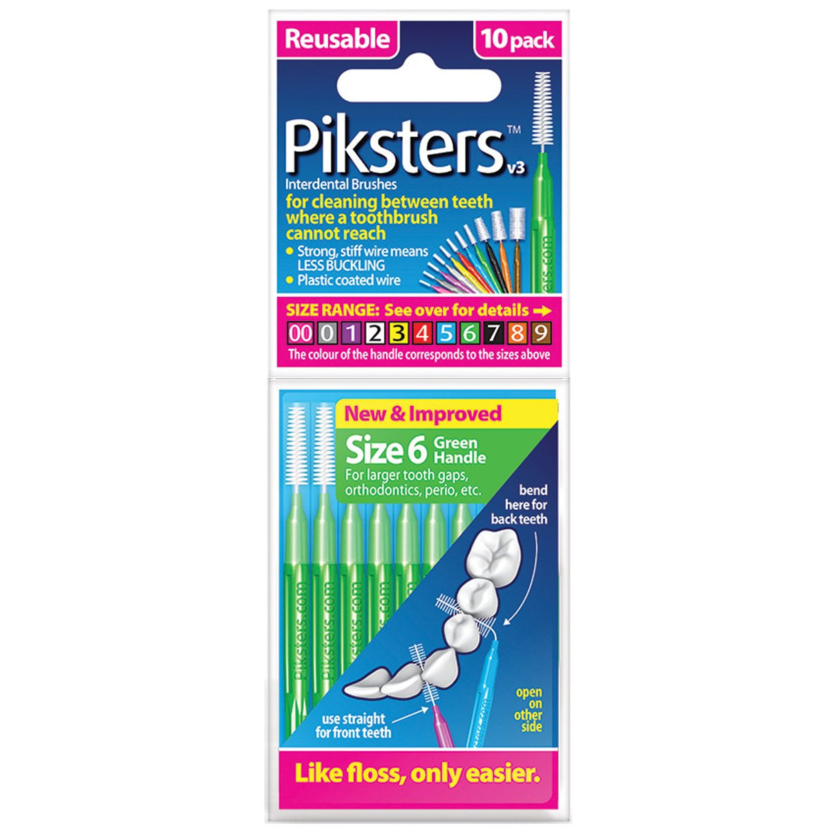 Piksters Interdental Brushes, Size 6, Green Handle