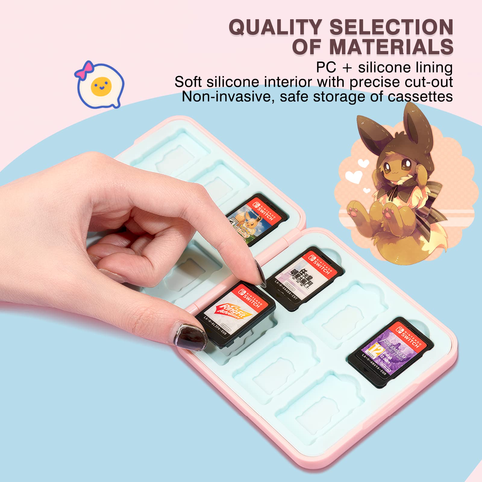 DLseego Switch Game Card Case Compatible with Switch/Switch OLED/Switch Lite,Game Card Holder Storage Box with 12 Game Card and 12 Micro SD Card Slots-Pink Foxes