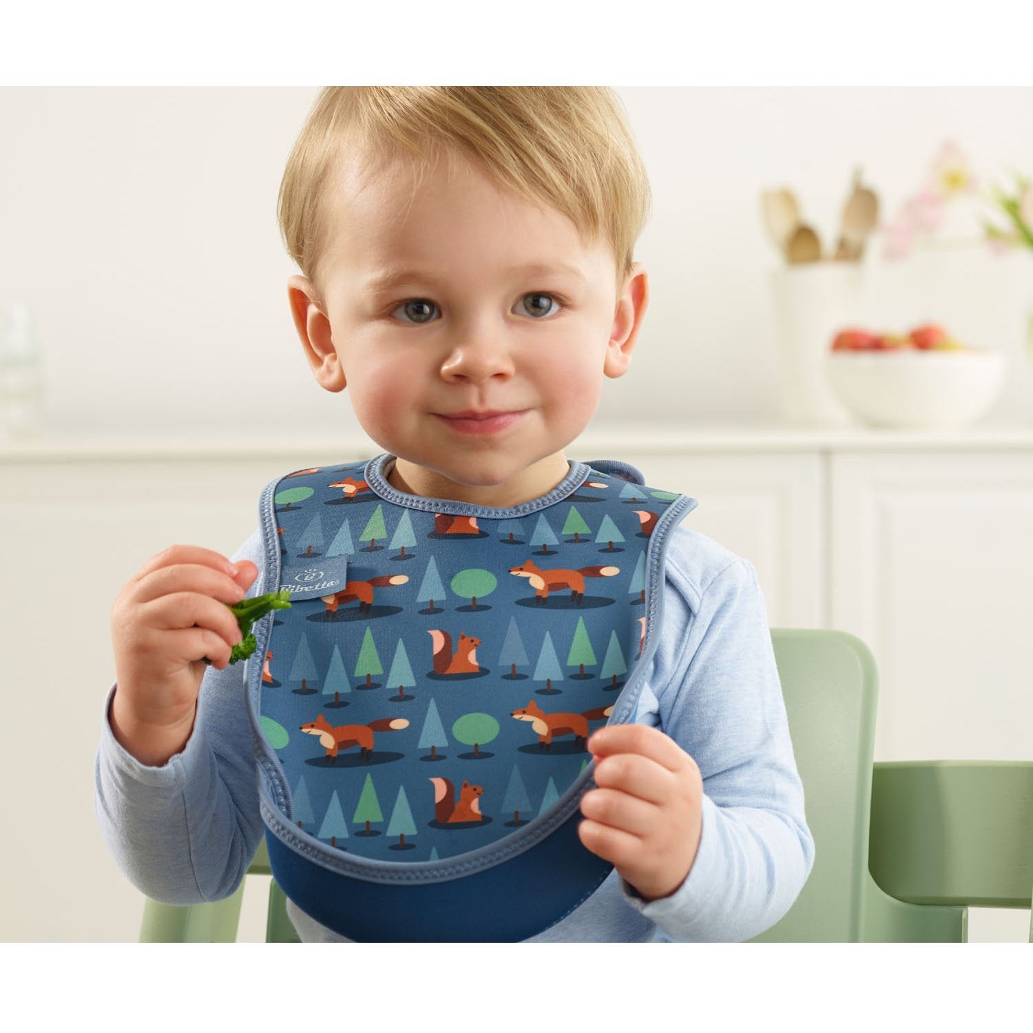 Bibetta Bib - 2x Pack - Premium Neoprene Ultrabib for Comfort - Waterproof baby bibs - Weaning bibs with Crumb Catcher Pocket for Feeding Babies and Toddlers - Roll Up and Machine Washable (Foxes)