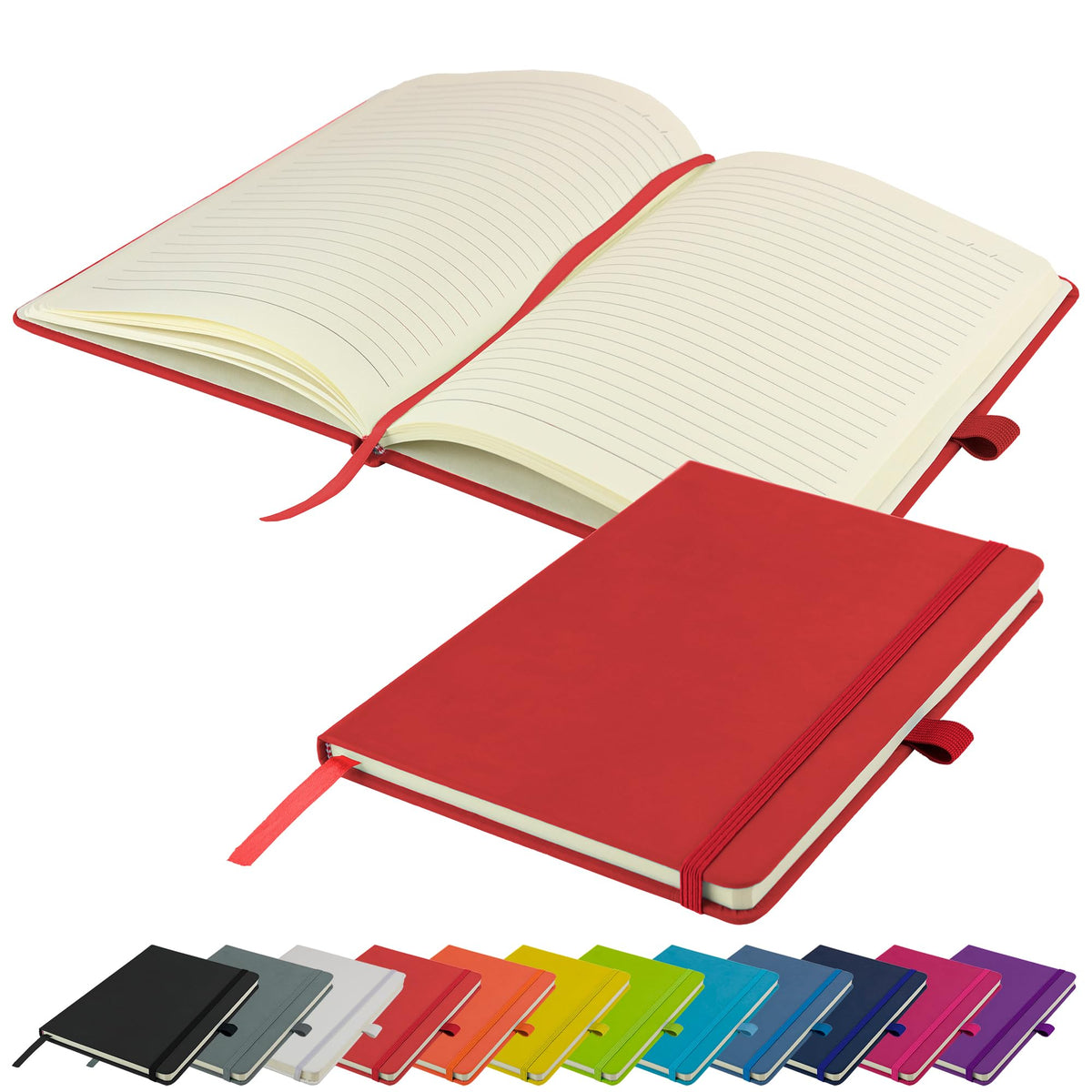 A5 Notebook Writing Pad New Lined Hardback Journal Notepad Notes Diary Pad (Red)