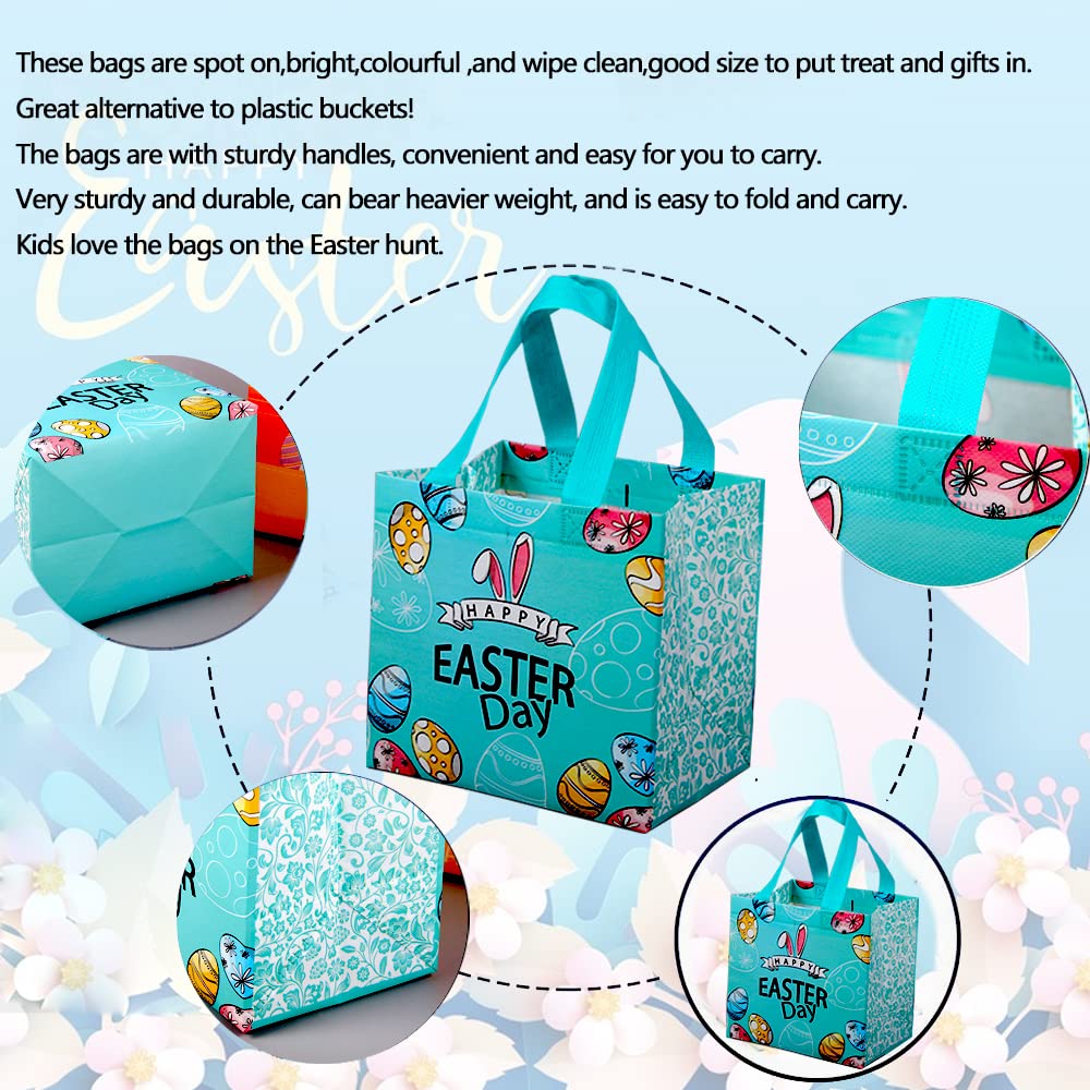 YOOYEH 6 Easter Tote Bags, Easter Egg Hunt Bags with Handle Non- Waven Gift Bags Easter Bags for Gifts Wrapping, Egg Hunt, Easter Party Supplies