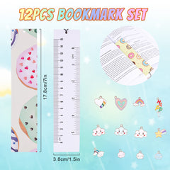 Bookmark - Vaktop 12PCS Bookmarks with Metal Charms, Book Marker with Ruler Function, Double-Sided Book Mark - for Children Teachers Students Readers Book Reading, Birthday Presents