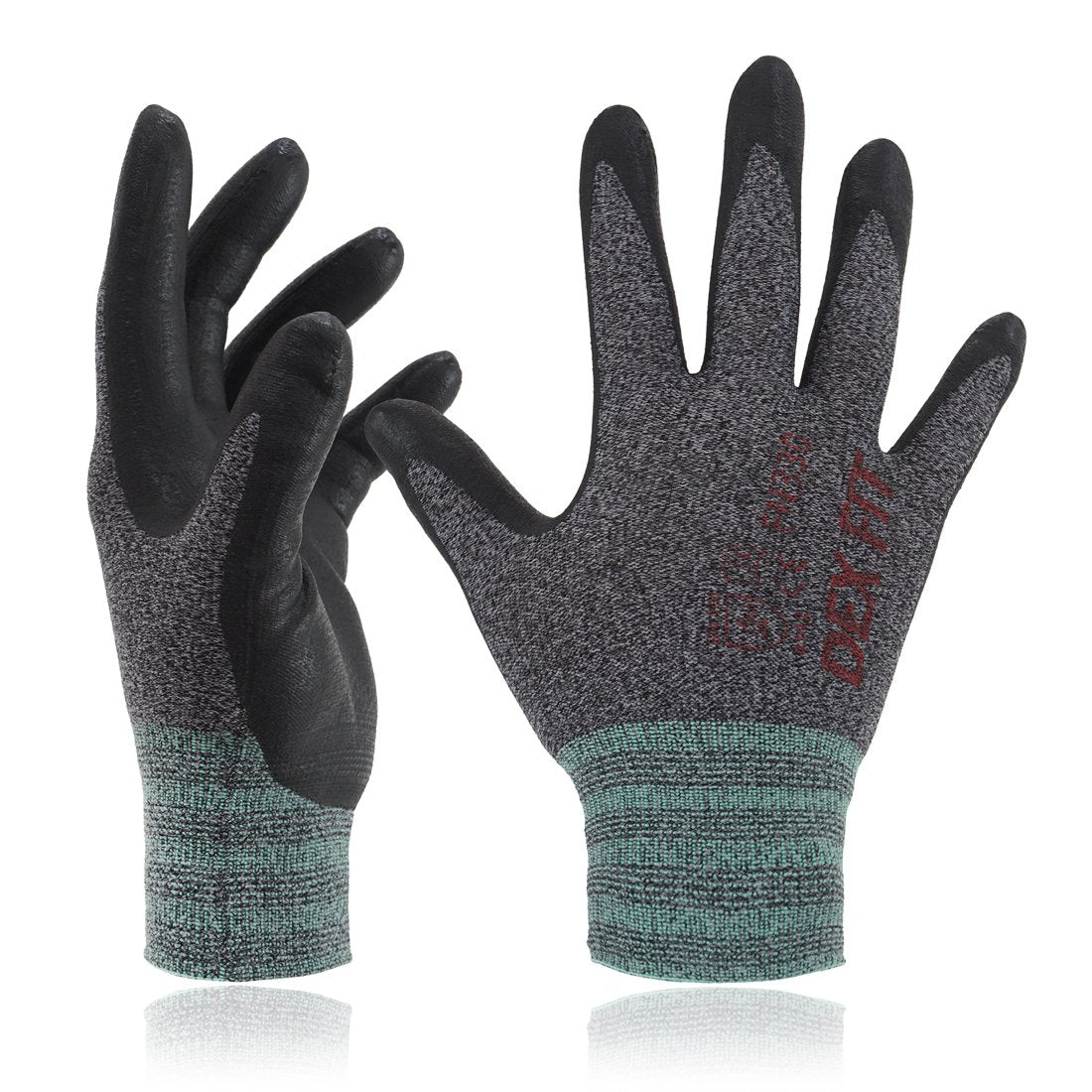 DEX FIT Work Gloves FN330, 3D Comfort Stretch Fit, Power Grip, Durable Foam Nitrile Coated, Smart Touch, Thin & Lightweight, Machine Washable (X-Small(1 Pair), FN330 Black Grey)