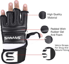 SAWANS Punch Bag Boxing Gloves Karate Mitts MMA Body Combat Taekwondo Training Martial Art Fighting Grappling Muay Thai (Black, Large)