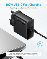 USB C Plug, Anker 100W USB C Charger, Compact and Foldable Fast MacBook Charger, For MacBook Pro, MacBook Air, Samsung Galaxy, iPad Pro, and All USB C Devices (5 ft USB C to USB C Cable Included)