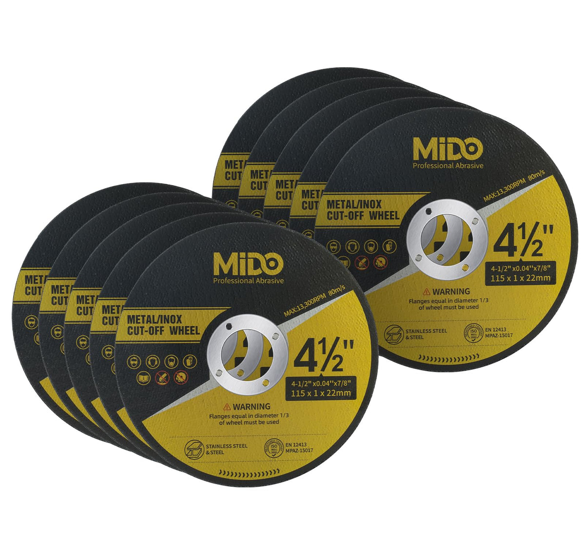 MIDO Professional Abrasive Cutting Discs 10 Packs 115 mm Ultra Thin 1mm Metal Cutting Discs Stainless Steel Cutting Discs for Angle Grinder