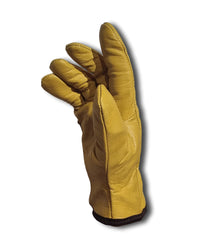 Premium Fleece Lined Yellow Leather Winter Thermal Cold Work Gloves PPE HGV Lorry, Gardening, Builders One Pair (Medium M 8)