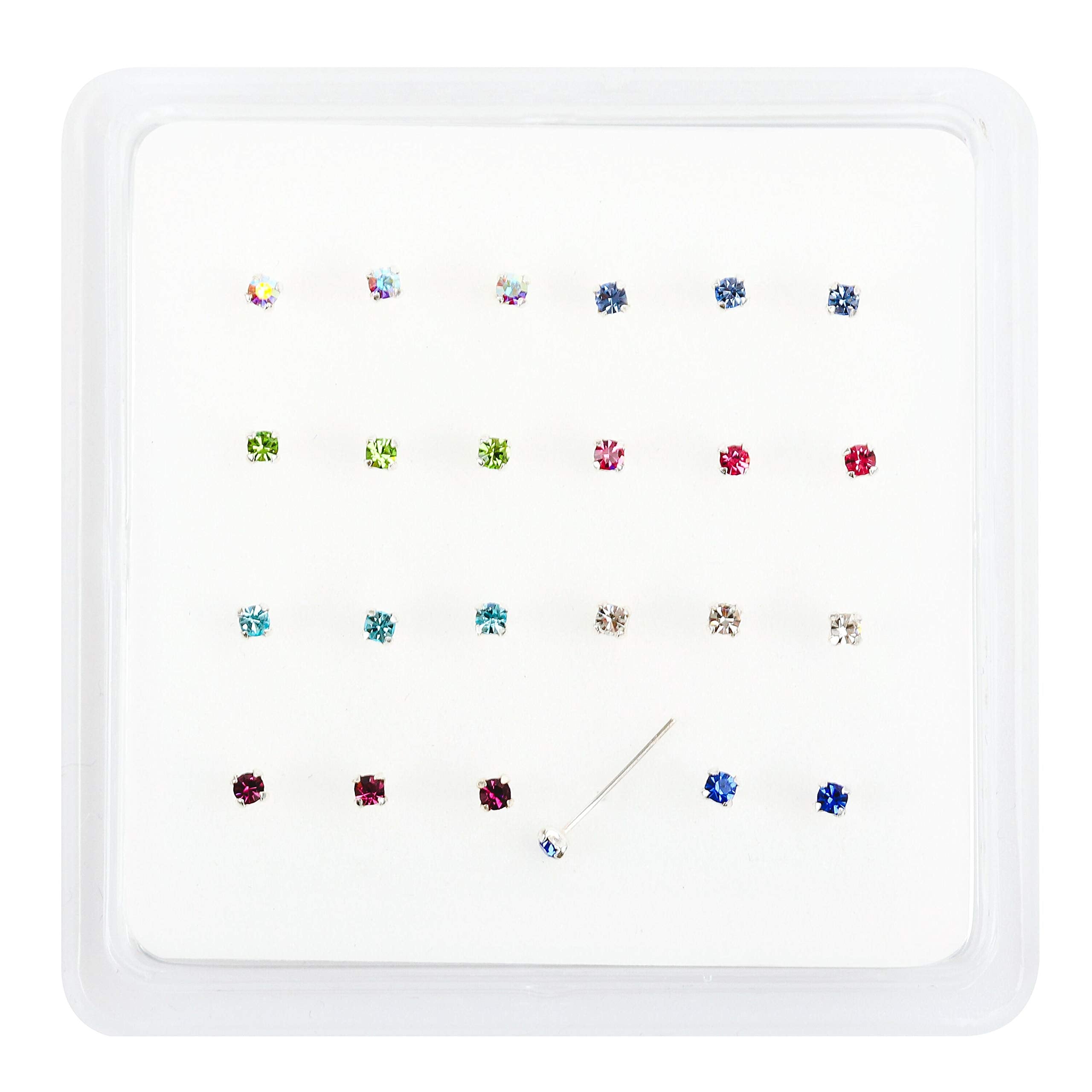 Pack of 24/8 Colour 925 Sterling Silver Claw Set Nose Studs