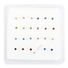 Pack of 24/8 Colour 925 Sterling Silver Claw Set Nose Studs