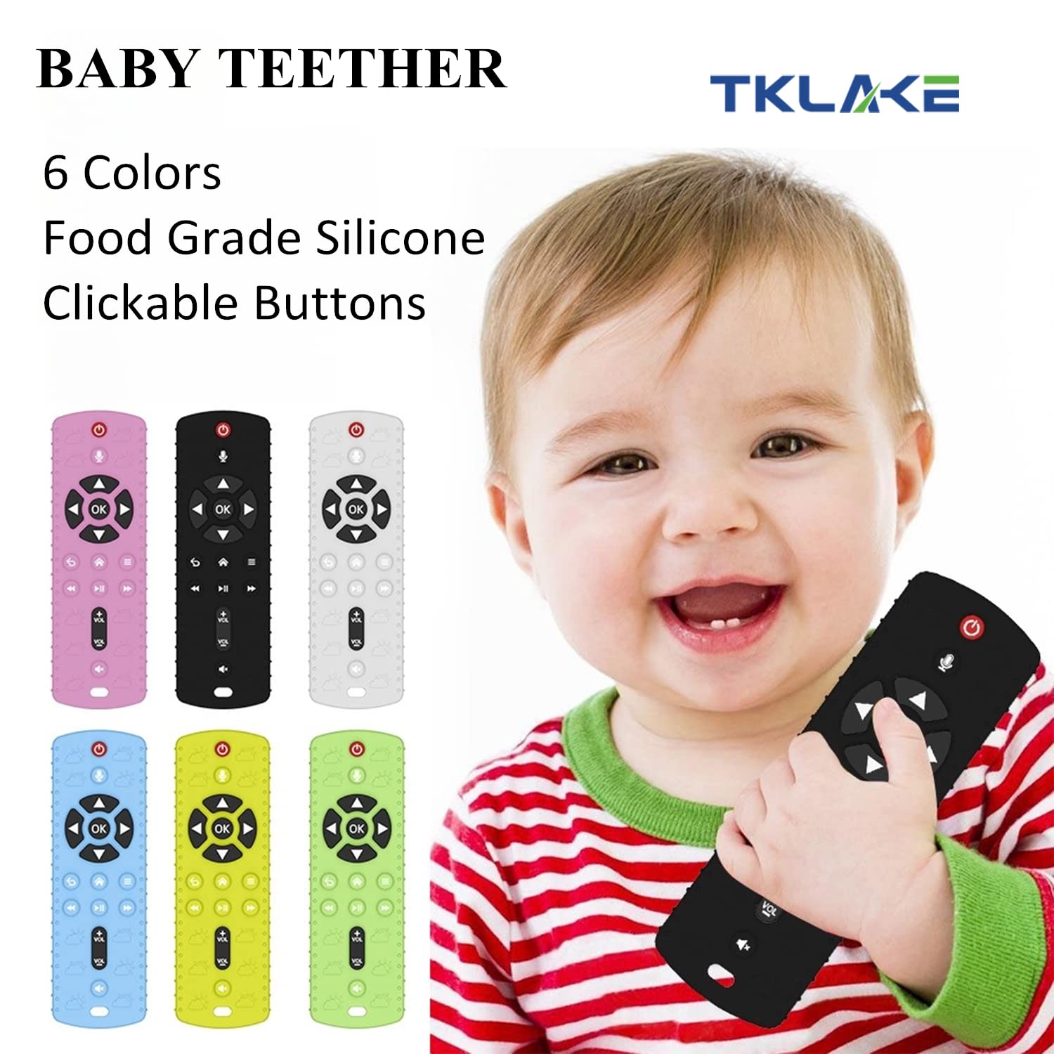 TKLake Baby Teething Toys,Baby Remote Control Teething Toy for 0-6 Months Baby Teether Relief Remote Control Baby Toys for Infant Toddlers Boys Girls(Black)